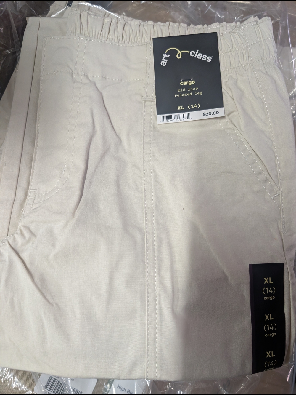 art class Girls Cream Cargo Pants with Elastic Waist